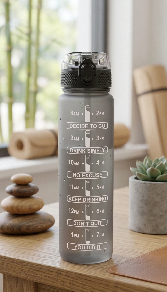 Motivational Time Marker Water Bottle with Straw – Leakproof Daily Hydration Bottle
