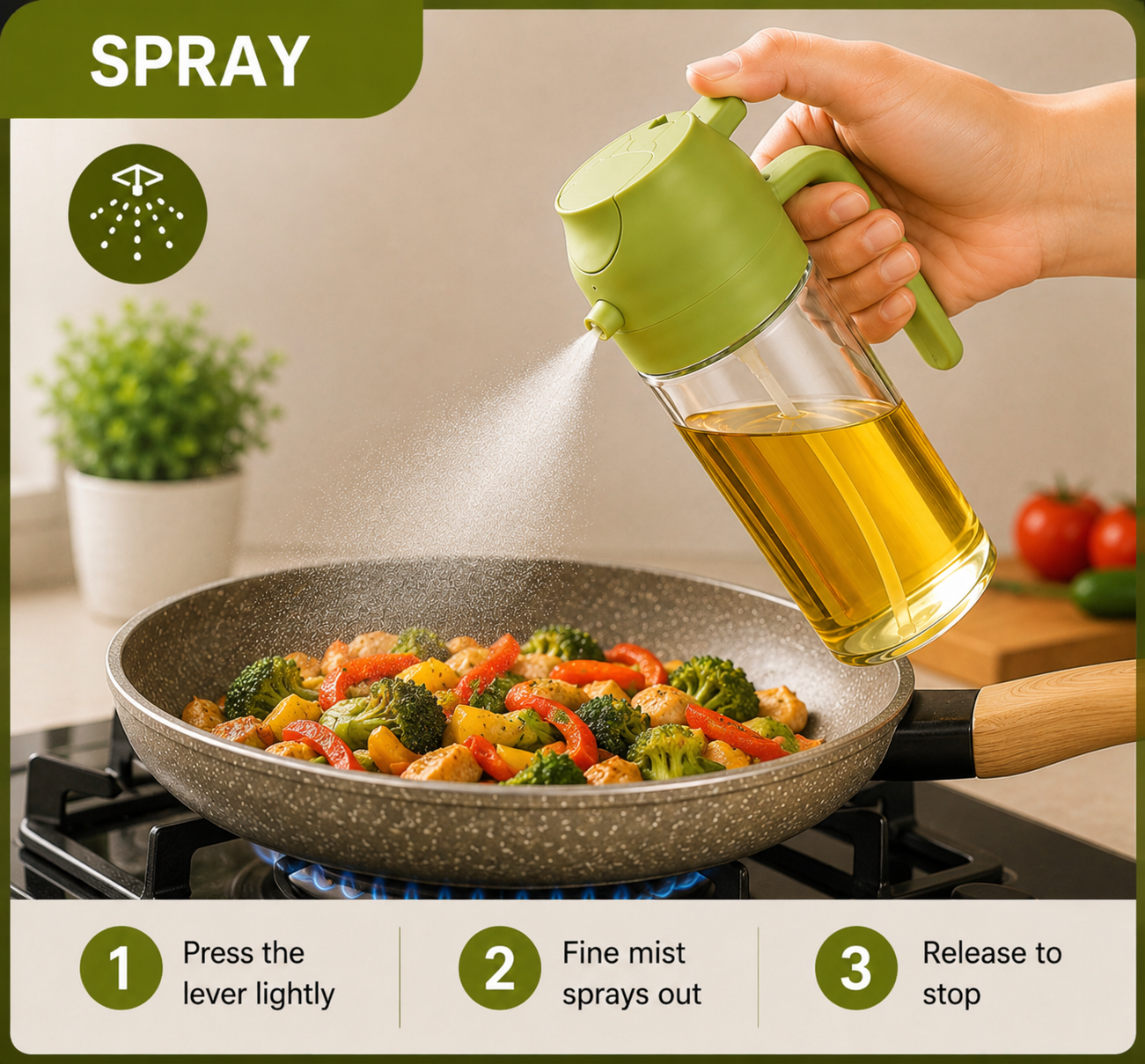 2-in-1 Spray & Pour Oil Dispenser Bottle | Kitchen Oil Sprayer