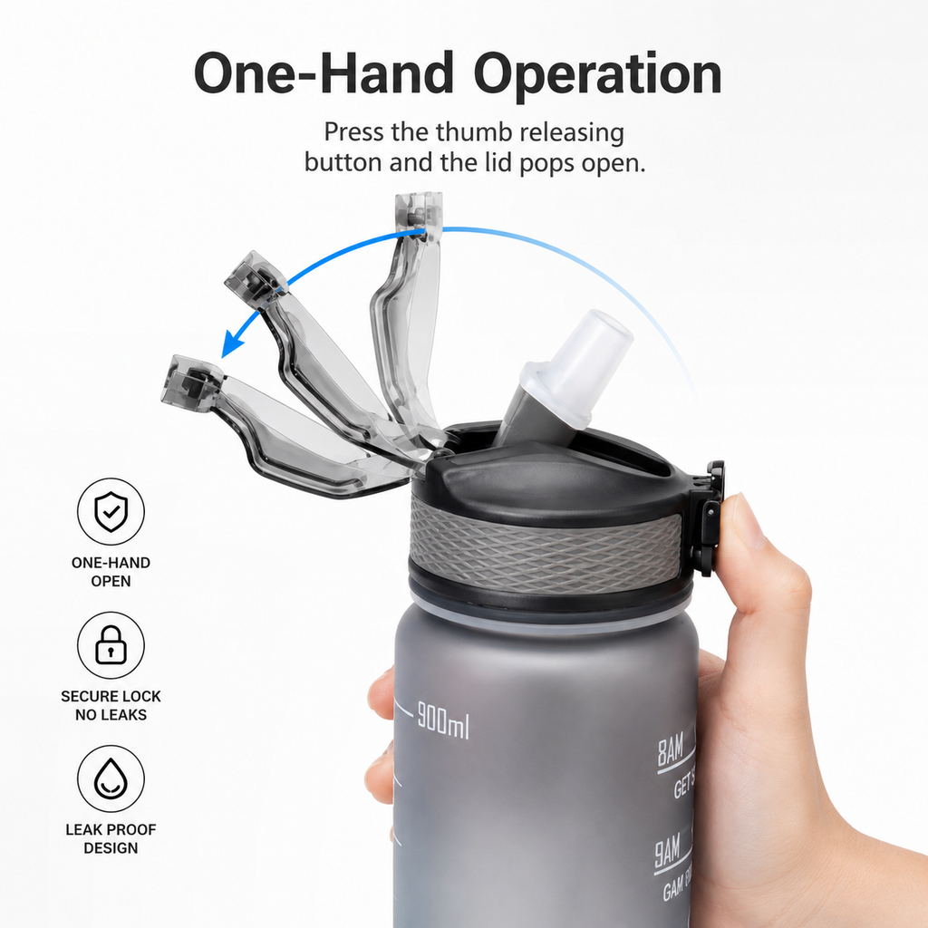Motivational Time Marker Water Bottle with Straw – Leakproof Daily Hydration Bottle
