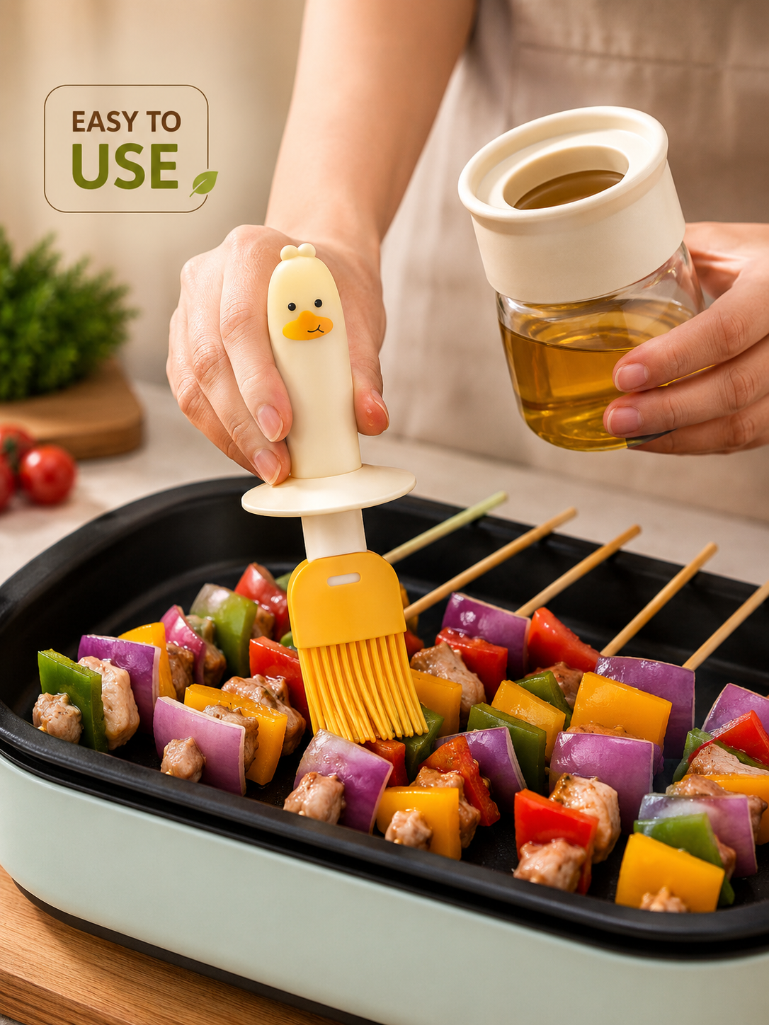 Cute Oil Dispenser Bottle with Silicone Brush (Set of 2) | Kitchen Oil Brush Container