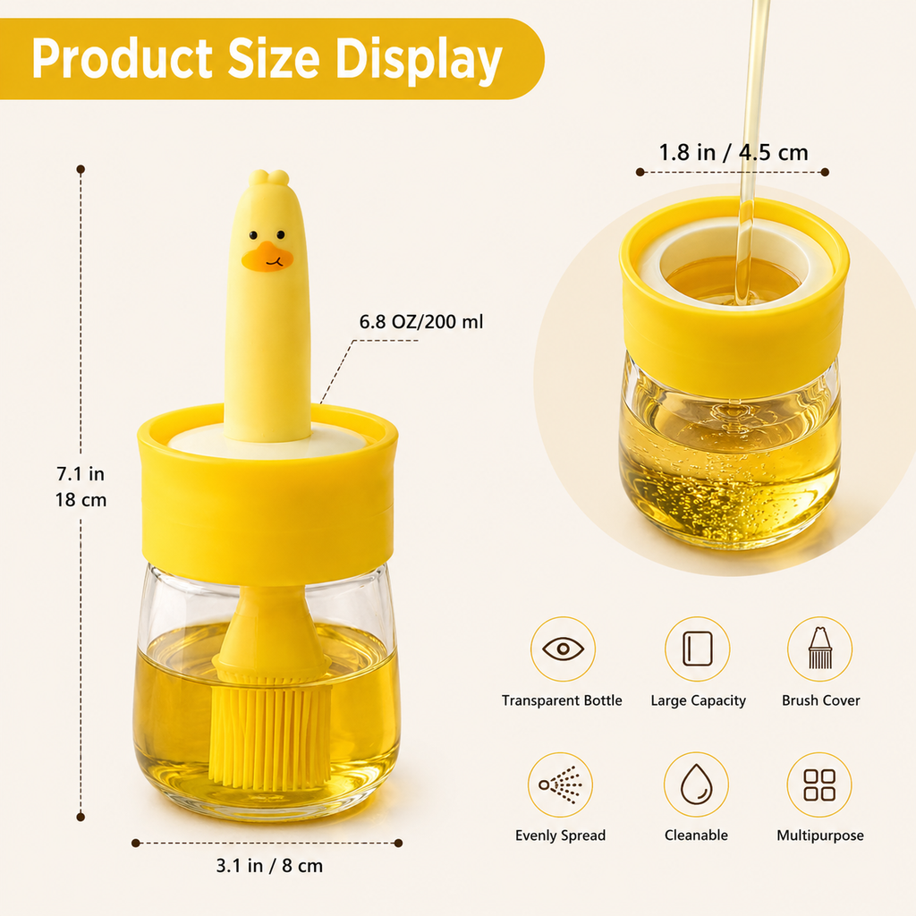 Cute Oil Dispenser Bottle with Silicone Brush (Set of 2) | Kitchen Oil Brush Container