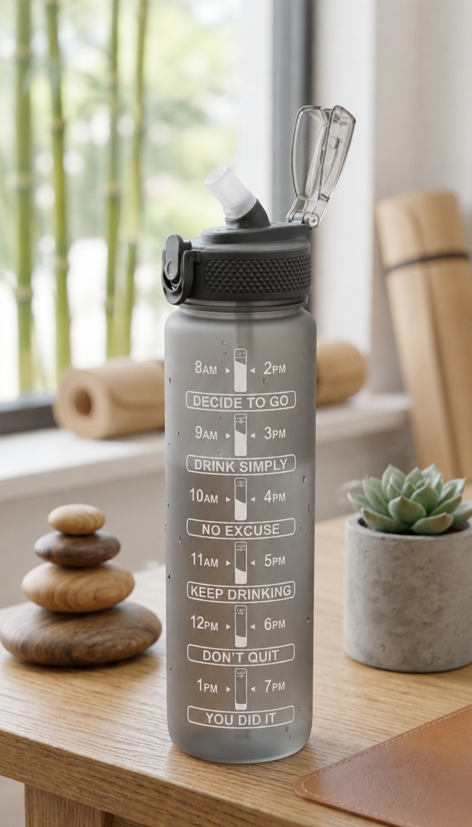 Motivational Time Marker Water Bottle with Straw – Leakproof Daily Hydration Bottle