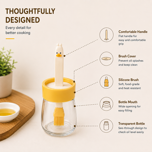 Cute Oil Dispenser Bottle with Silicone Brush (Set of 2) | Kitchen Oil Brush Container