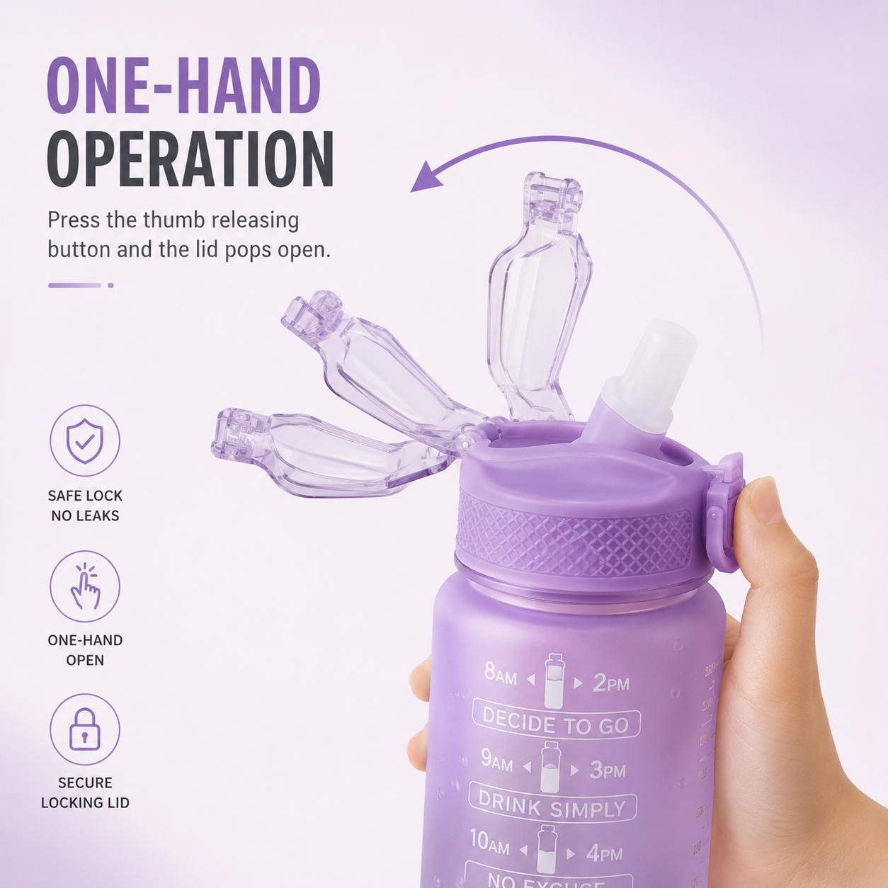 Motivational Time Marker Water Bottle with Straw – Leakproof (Purple Edition)