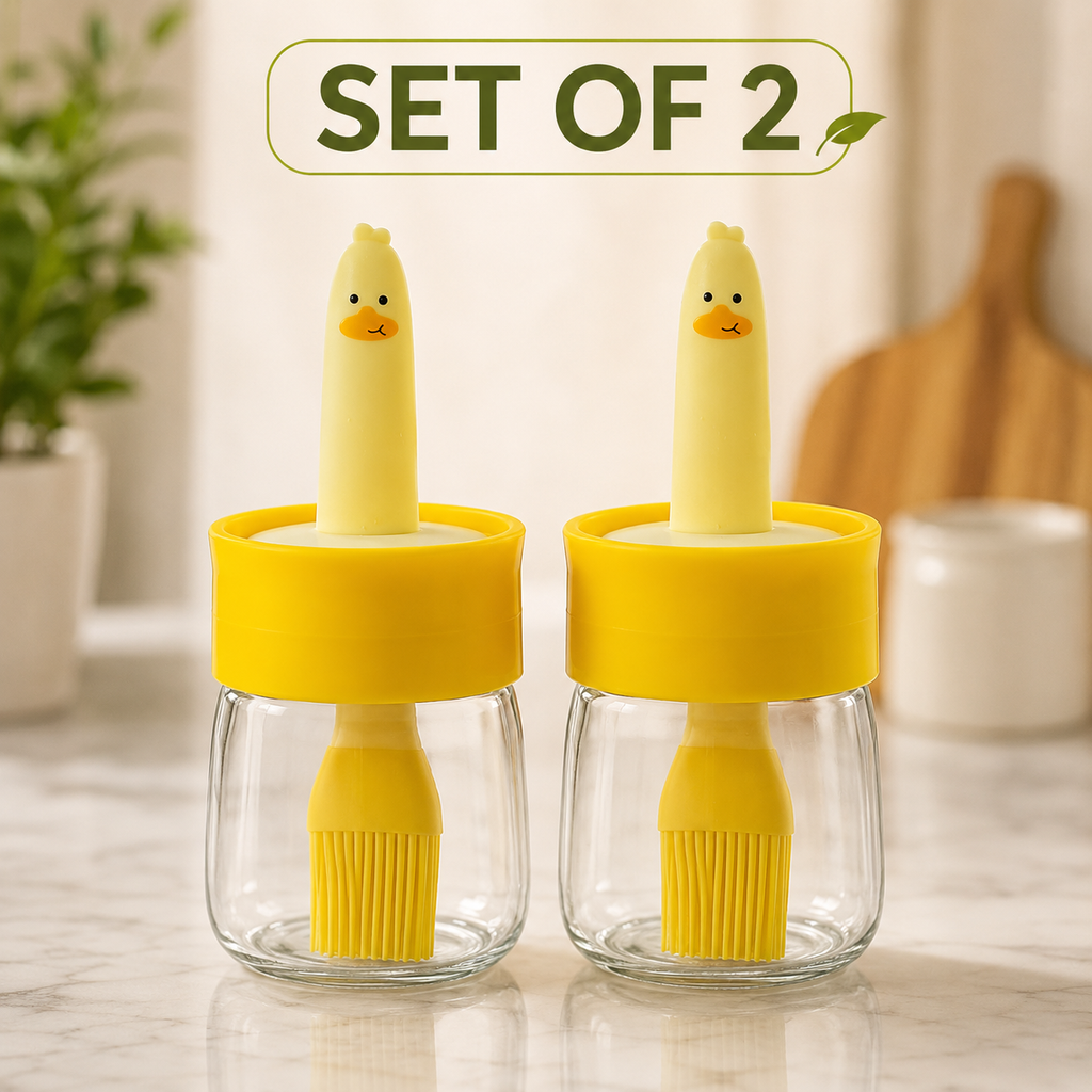 Cute Oil Dispenser Bottle with Silicone Brush (Set of 2) | Kitchen Oil Brush Container