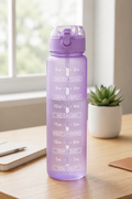 Motivational Time Marker Water Bottle with Straw – Leakproof (Purple Edition)